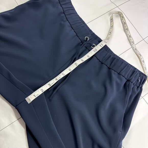 Akris Punto Pants Womens 12 Navy Blue Mike Split Hem Crepe Drawstring Minimalist - Picture 11 of 14